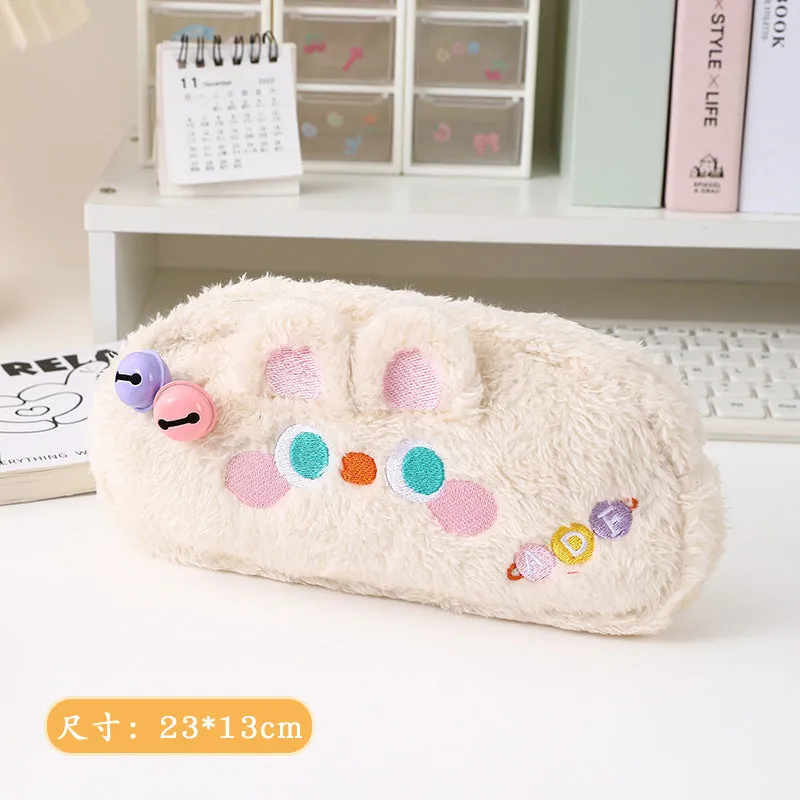 Cute bell pen bag ~ plush, good-looking, niche girl-friendly student large capacity new cartoon stationery bag