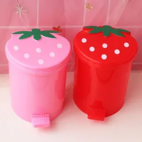 Cute Pink Red Strawberry Waste Bin