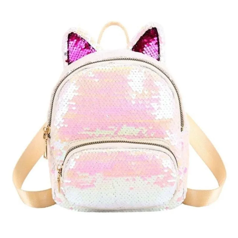 Cute Sequins Cat Ears School Zipper Backpack