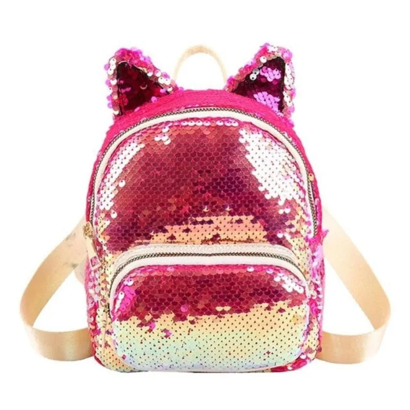 Cute Sequins Cat Ears School Zipper Backpack