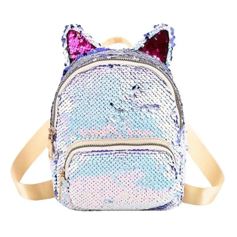 Cute Sequins Cat Ears School Zipper Backpack