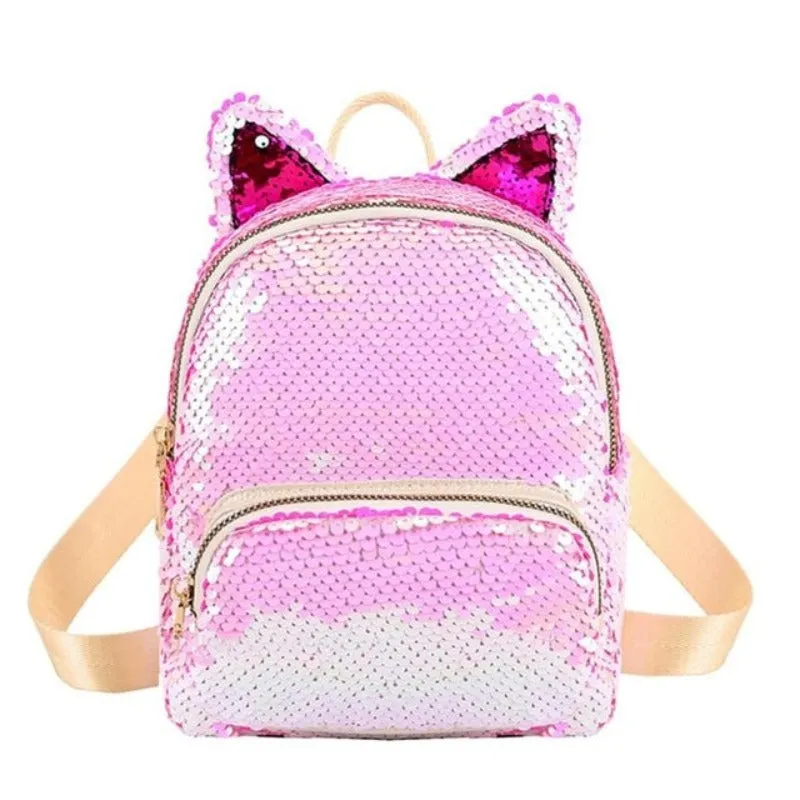 Cute Sequins Cat Ears School Zipper Backpack