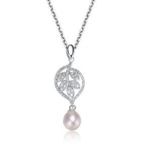 Cz .925 Sterling Silver Rhodium Plated Pearl Drop Pendant