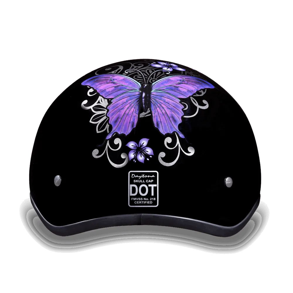 D6-B D.O.T. Daytona Skull Cap - with Purple Butterfly