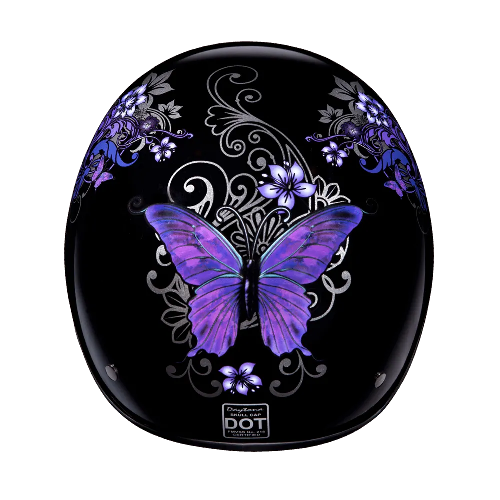 D6-B D.O.T. Daytona Skull Cap - with Purple Butterfly