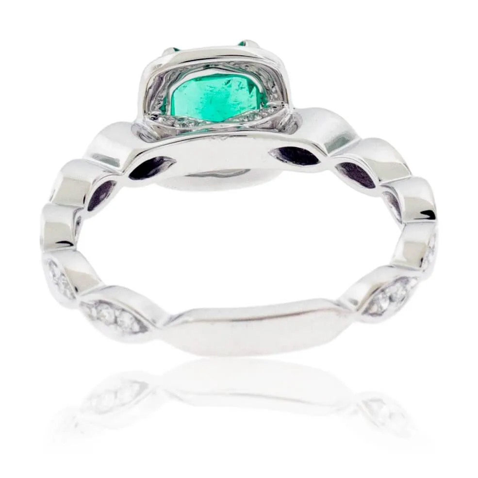 Diamond Halo and Emerald Vintage Style Ring