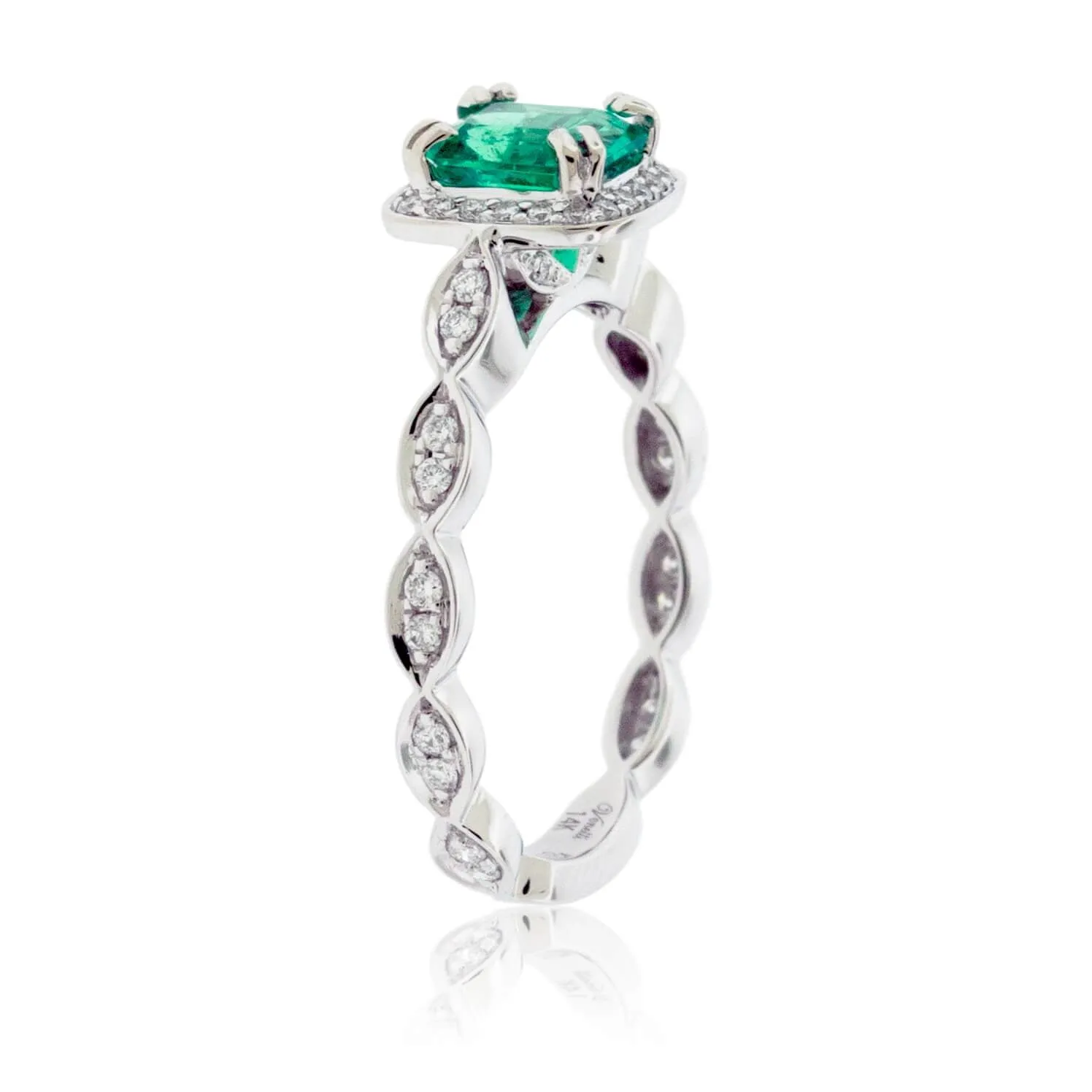 Diamond Halo and Emerald Vintage Style Ring