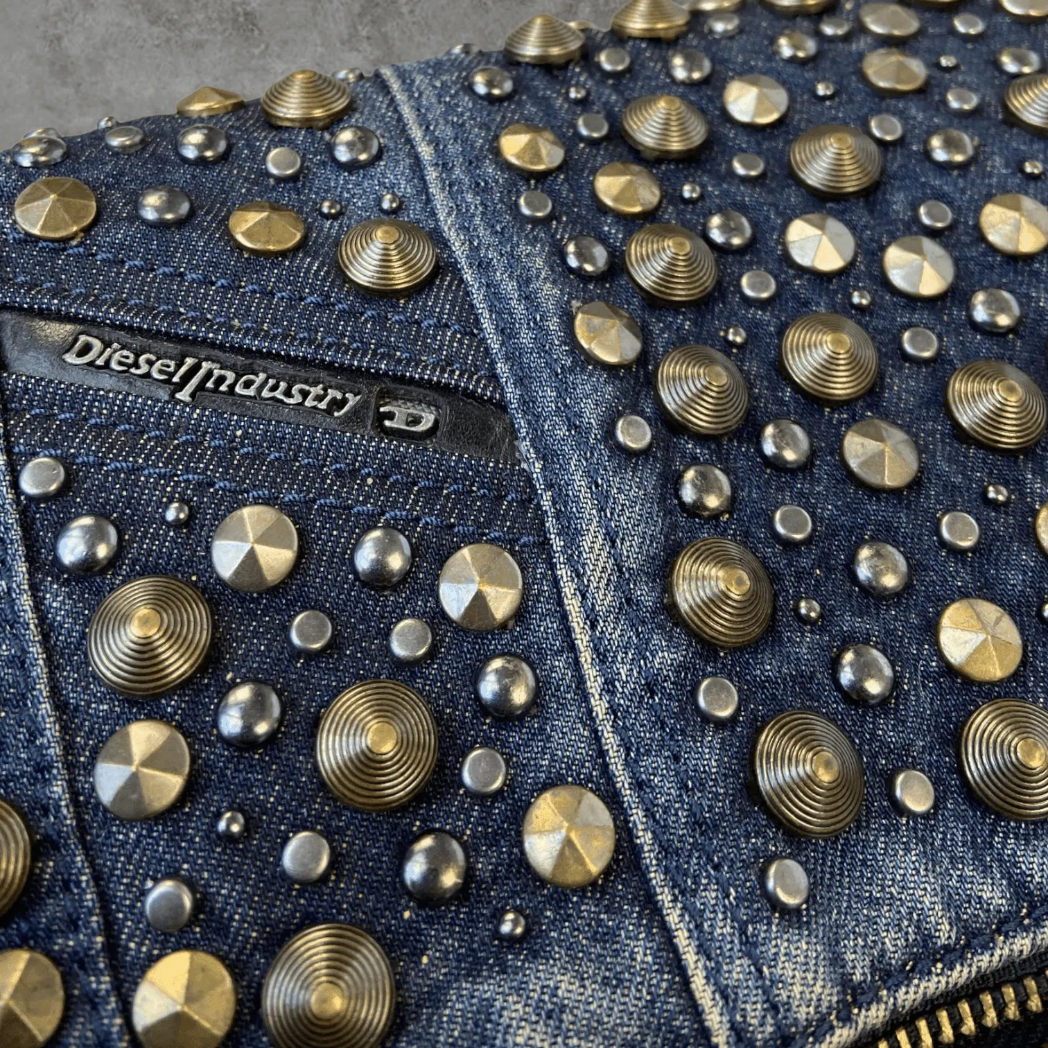 DIESEL STUDDED DENIM SHOULDER BAG