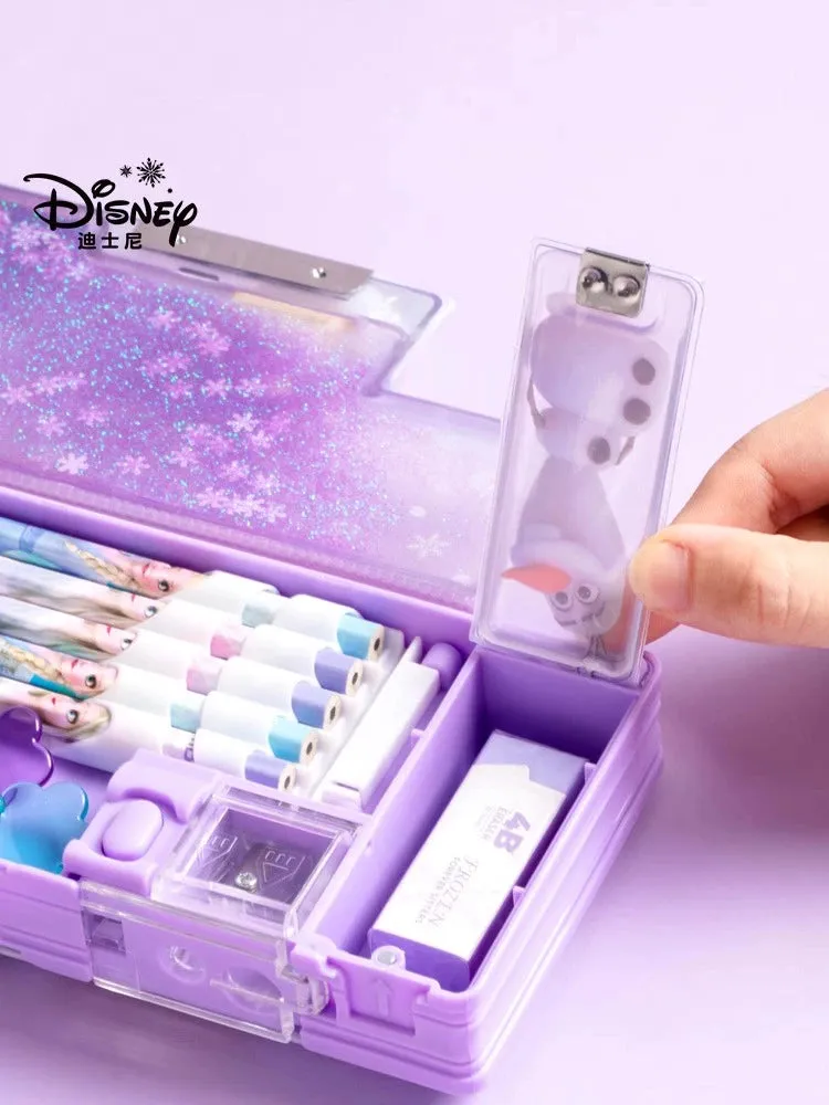 Disney Frozen Quicksand Stationery Box - Multi-Functional Double-Layer Pencil Case