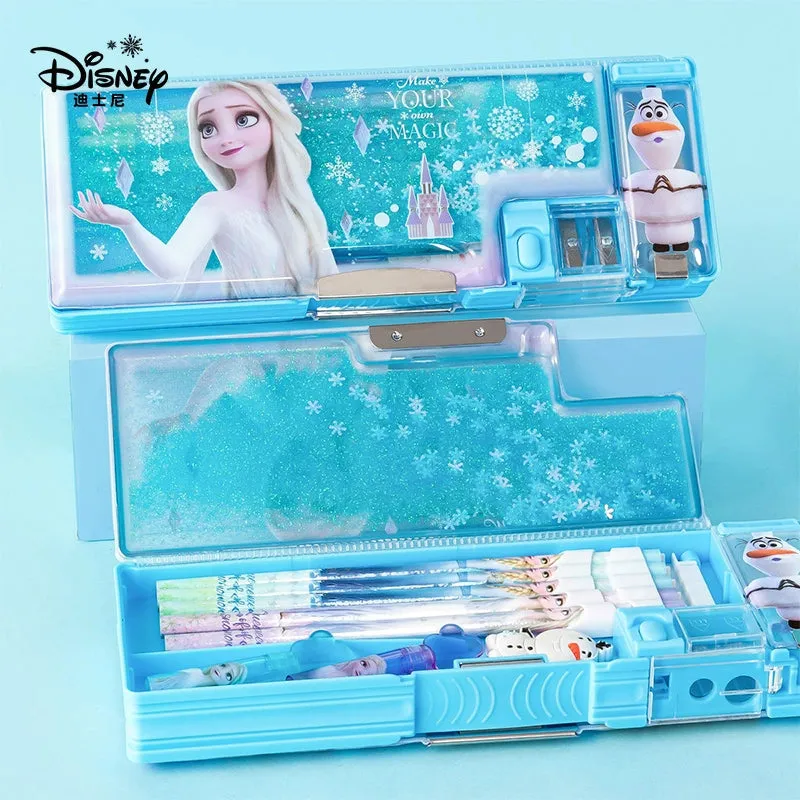 Disney Frozen Quicksand Stationery Box - Multi-Functional Double-Layer Pencil Case