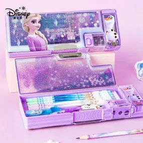 Disney Frozen Quicksand Stationery Box - Multi-Functional Double-Layer Pencil Case