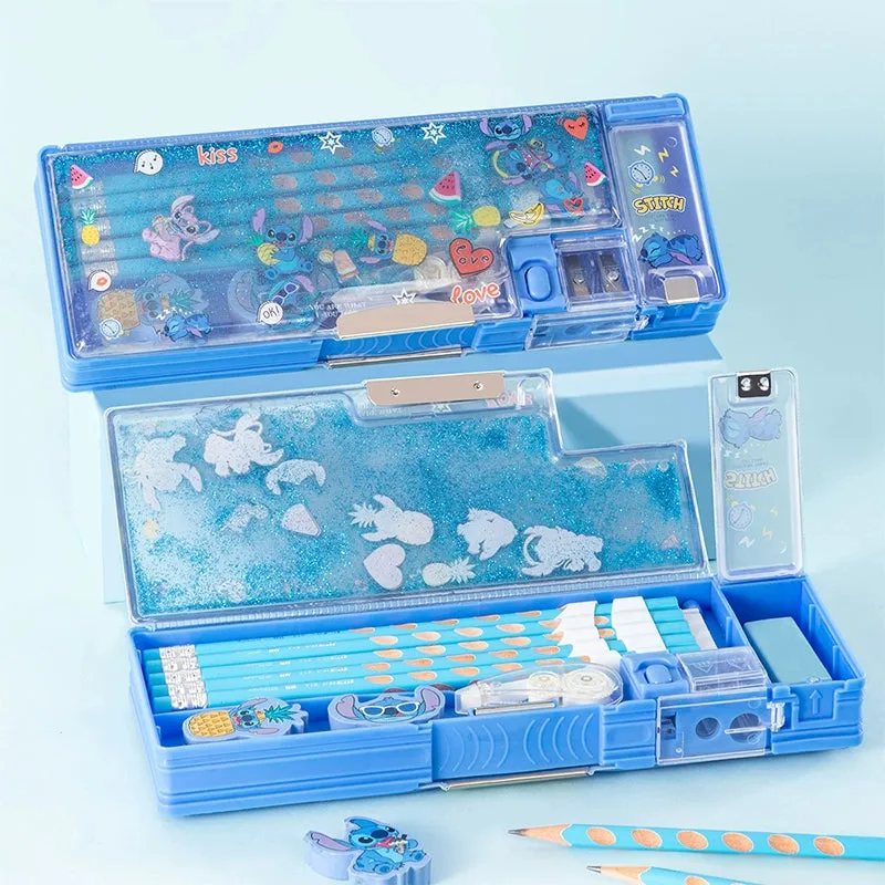 Disney Frozen Quicksand Stationery Box - Multi-Functional Double-Layer Pencil Case