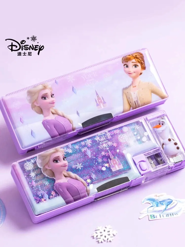 Disney Frozen Quicksand Stationery Box - Multi-Functional Double-Layer Pencil Case