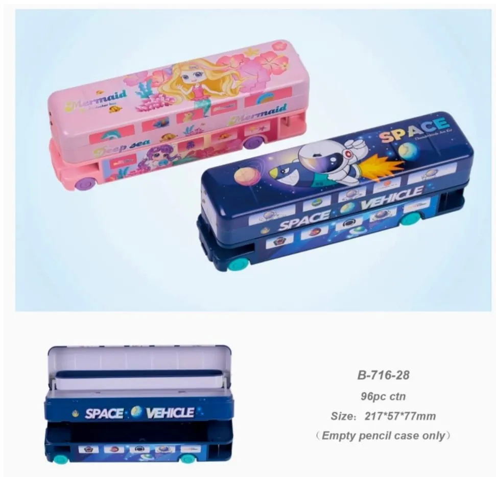 Double Decker Metal Pencil Case with Wheels