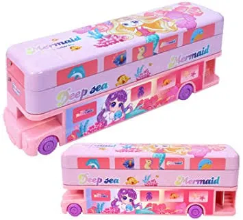 Double Decker Metal Pencil Case with Wheels