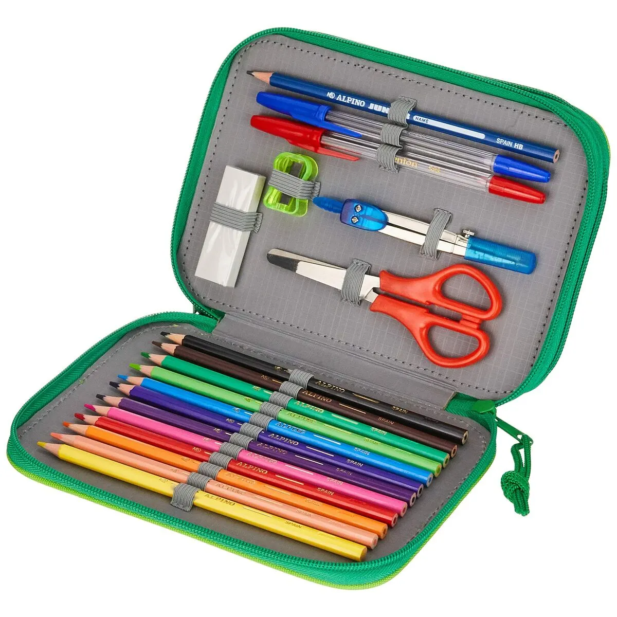 Double Pencil Case Alpino UA000113 Green Multicolour 32 Pieces