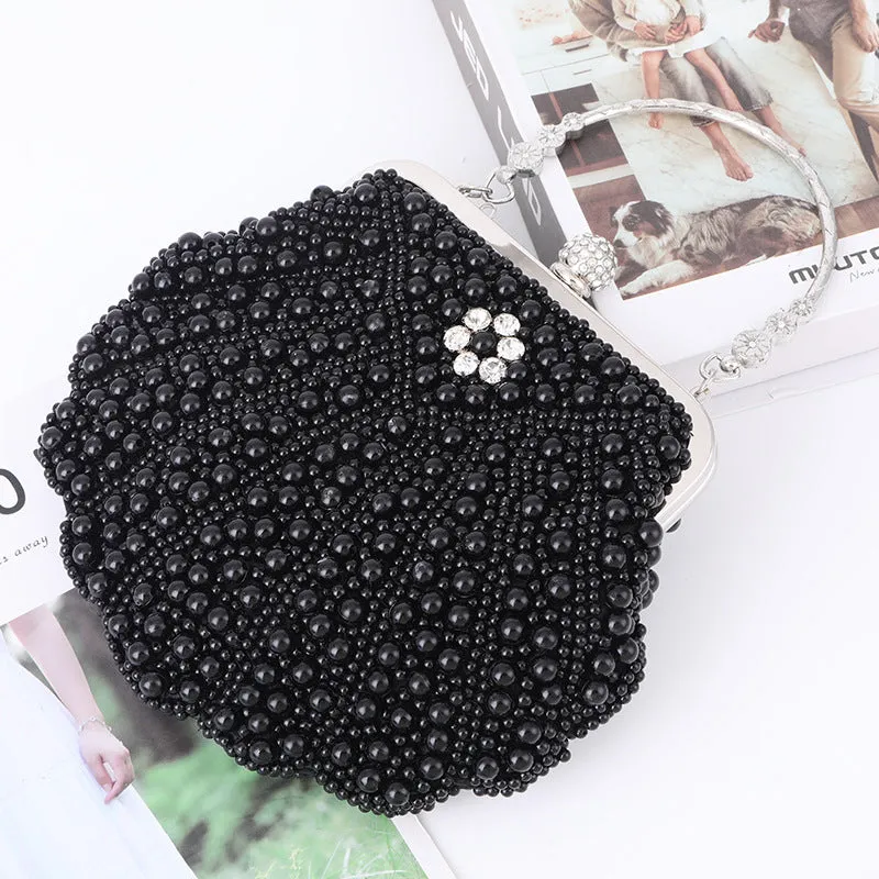 Elegant Hand Bag Shell Shape Pearls Evening Bag