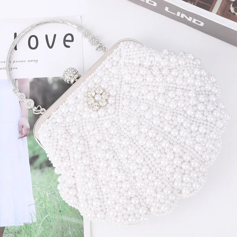 Elegant Hand Bag Shell Shape Pearls Evening Bag