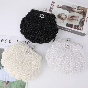 Elegant Hand Bag Shell Shape Pearls Evening Bag