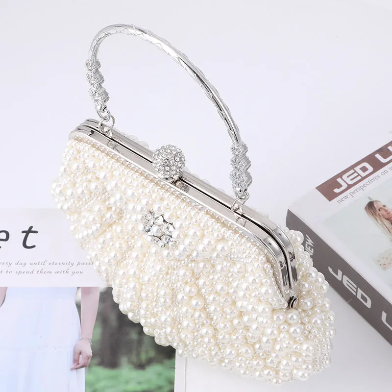 Elegant Hand Bag Shell Shape Pearls Evening Bag