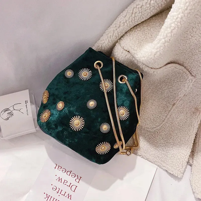 Embellished Crushed Velvet Pouch Bag