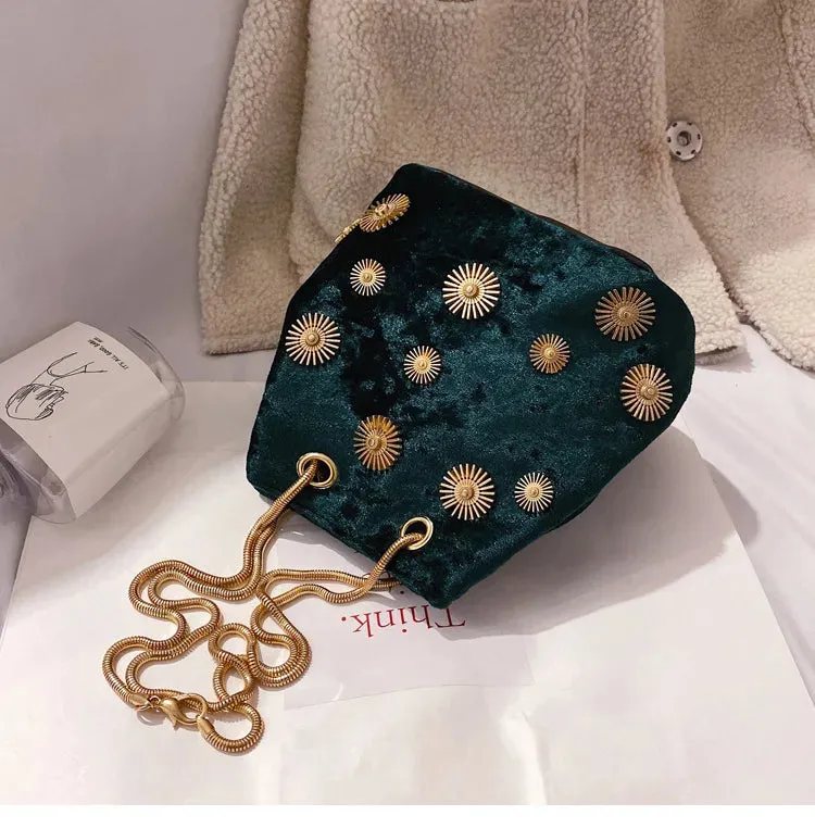 Embellished Crushed Velvet Pouch Bag