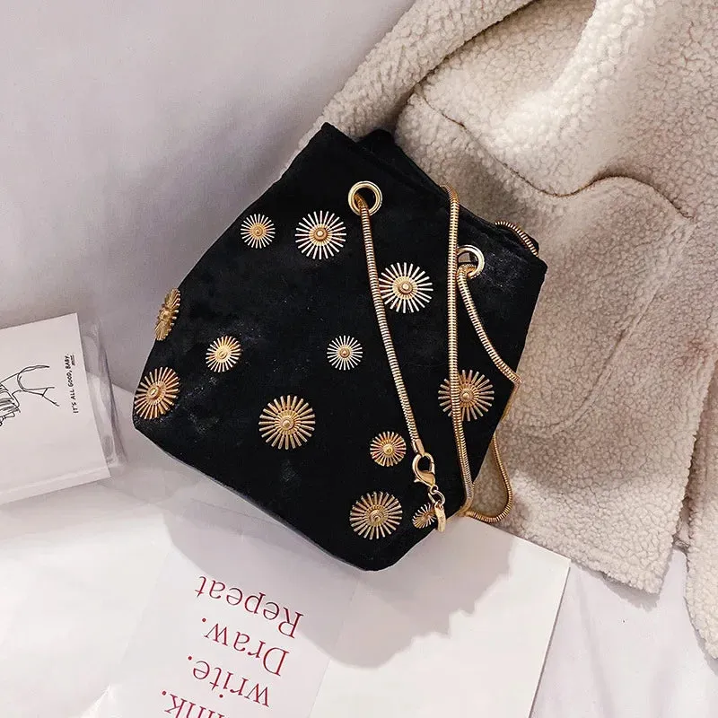 Embellished Crushed Velvet Pouch Bag