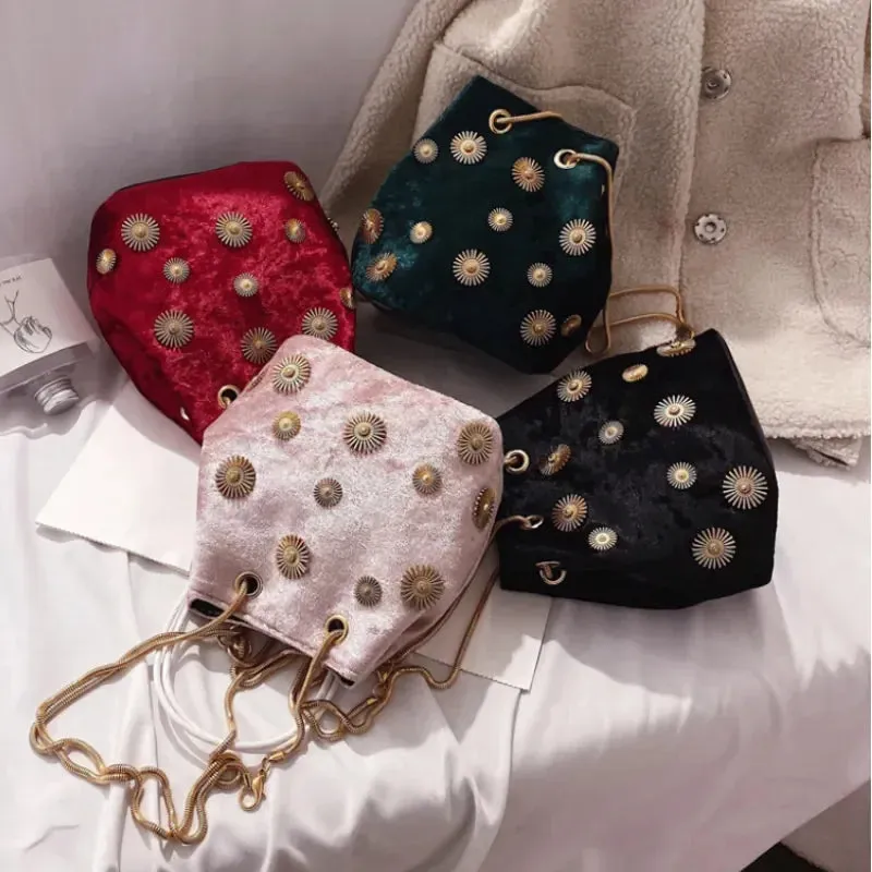 Embellished Crushed Velvet Pouch Bag