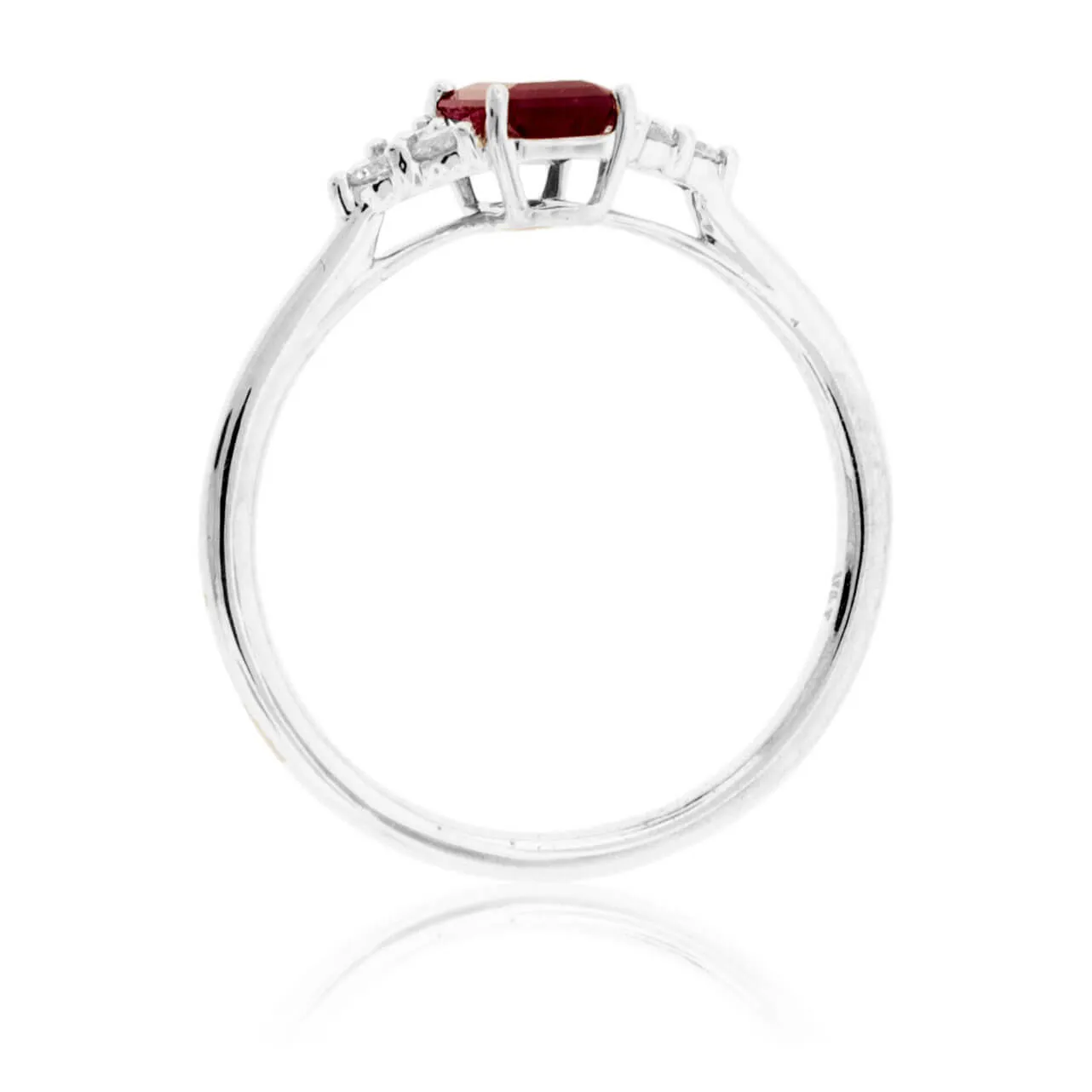 Emerald-Cut Red Emerald and Three Diamond Accent Ring