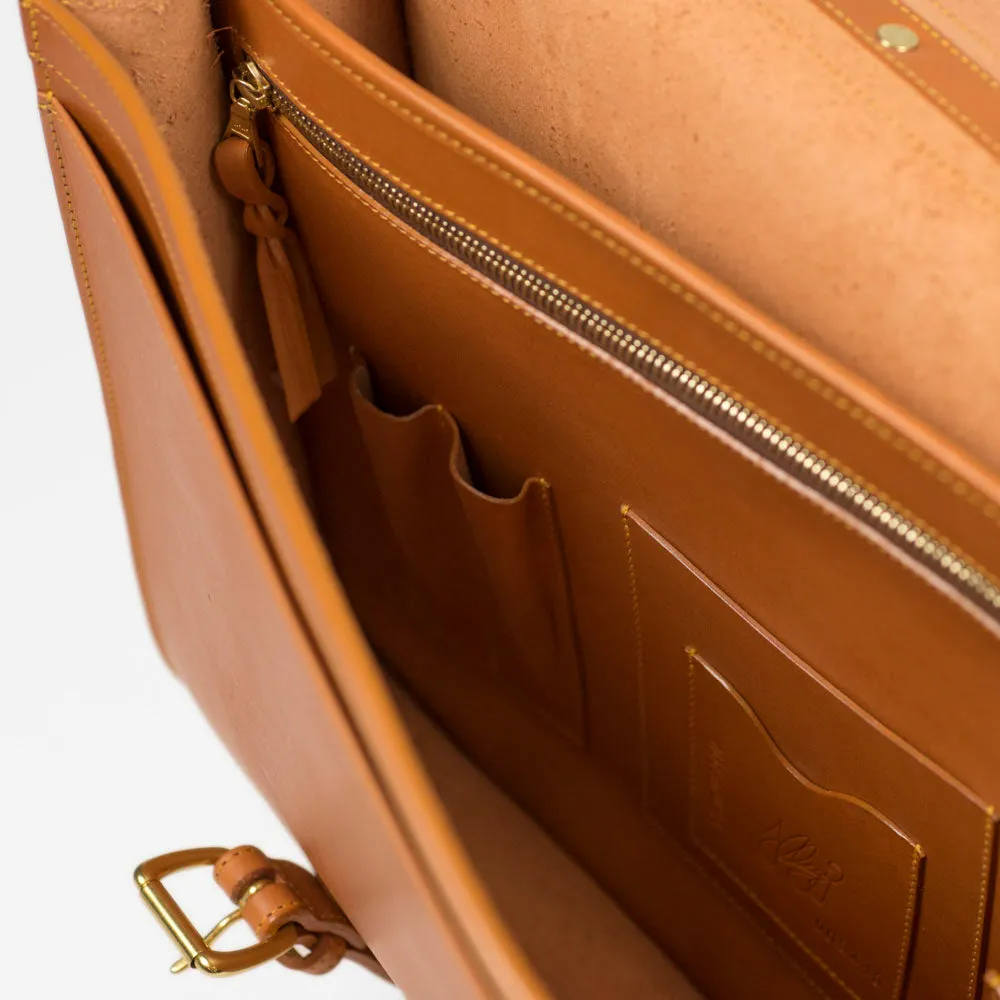 English Briefcase in Tan harness belting leather