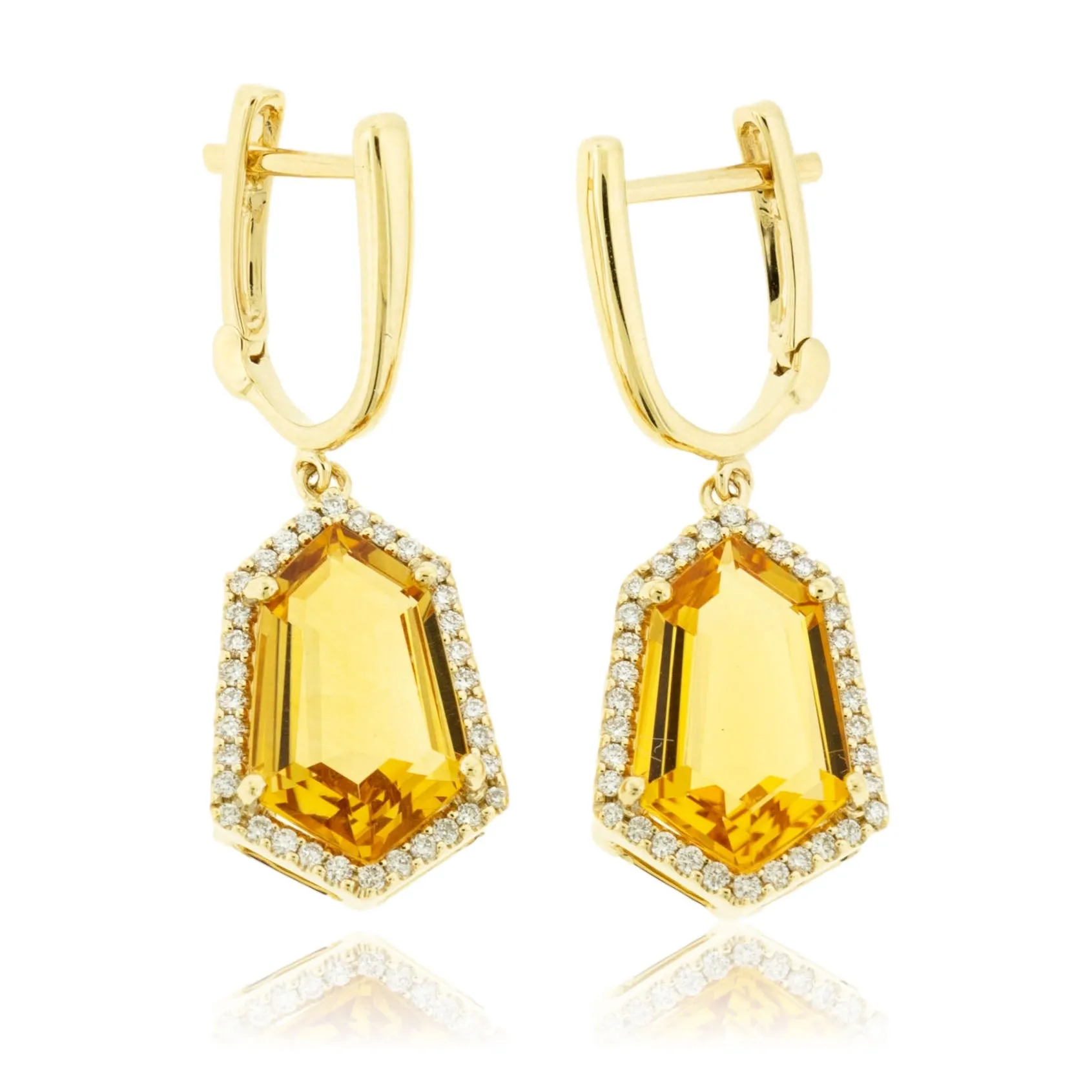 Fancy-Cut Citrine & Diamond Halo Dangle Earrings