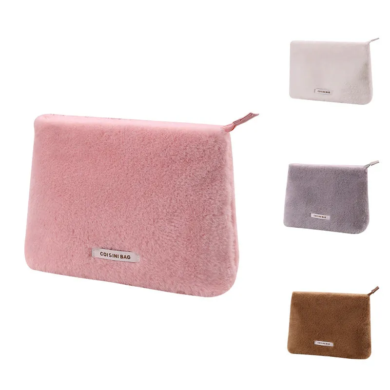 Fashion Plush Cosmetic Bag Travel Portable Skin Care Product Storage Bag Winter Travel Toiletries Storage Bag