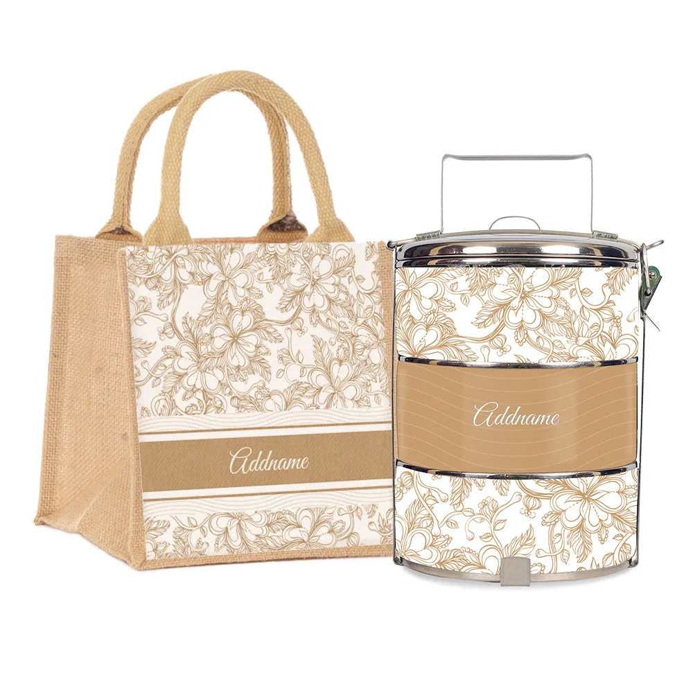 Floral Artline Series 3-Tier Standard Small 12cm Tiffin Carrier [FREE Custom Add Name]