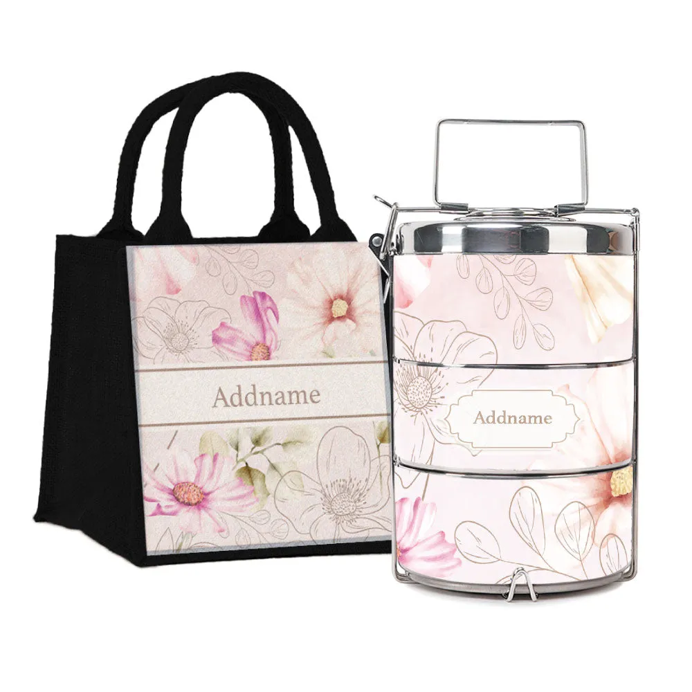 Floral Verse Flora Series 3-Tier Premium Small 11.5cm Tiffin Carrier [FREE Custom Add Name]