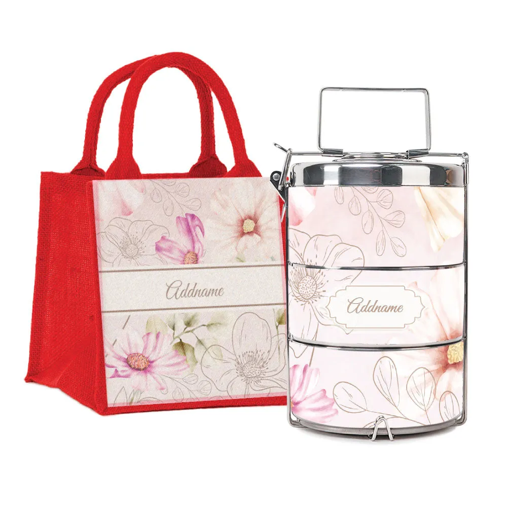 Floral Verse Flora Series 3-Tier Premium Small 11.5cm Tiffin Carrier [FREE Custom Add Name]