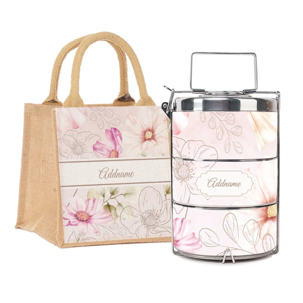 Floral Verse Flora Series 3-Tier Premium Small 11.5cm Tiffin Carrier [FREE Custom Add Name]