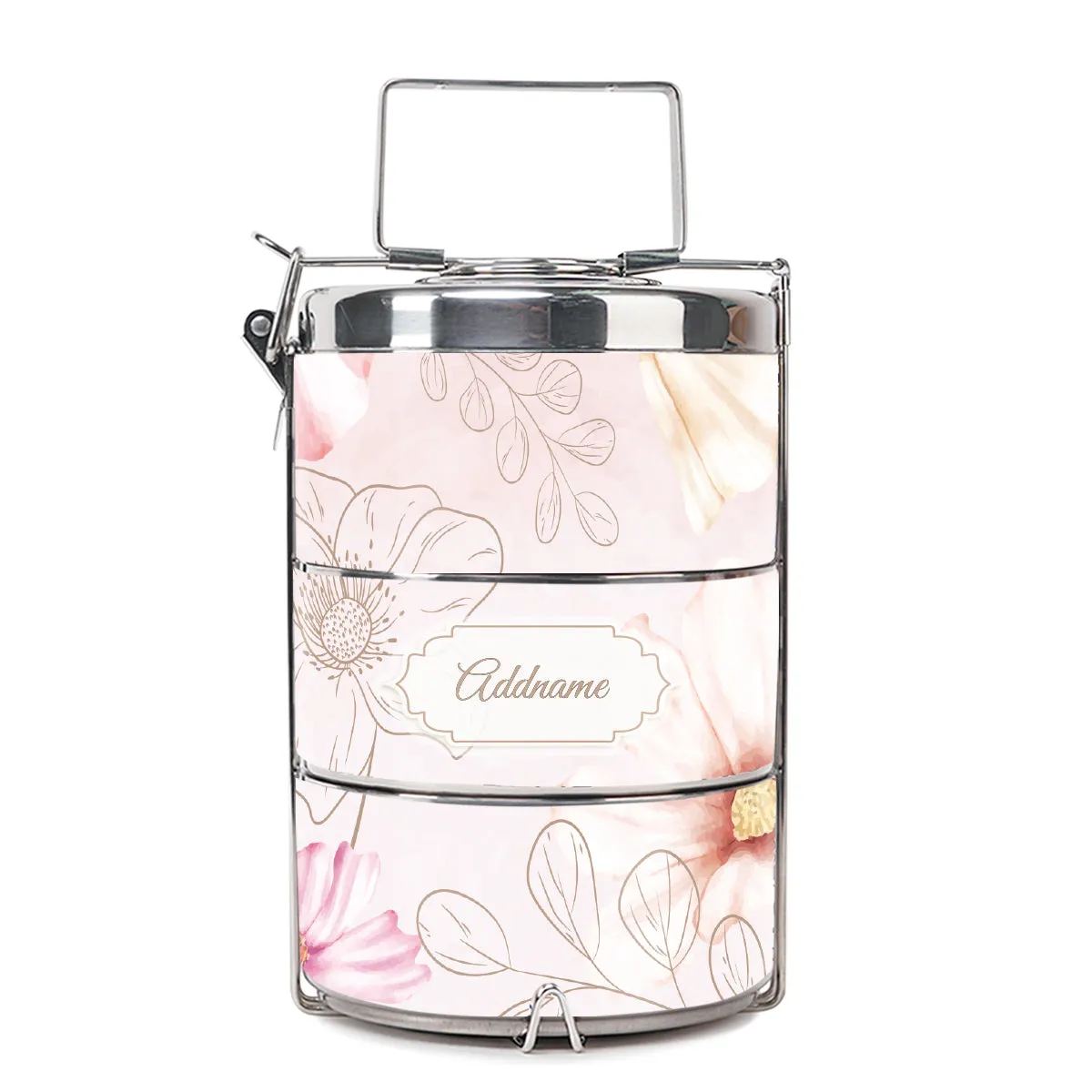 Floral Verse Flora Series 3-Tier Premium Small 11.5cm Tiffin Carrier [FREE Custom Add Name]