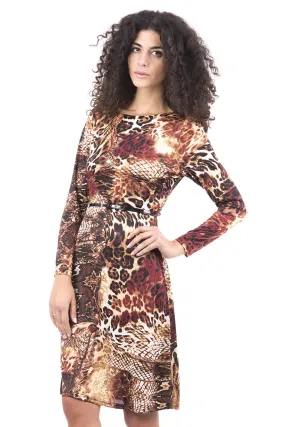 Fully Lined Animal Print Stretchy Dress with Belt