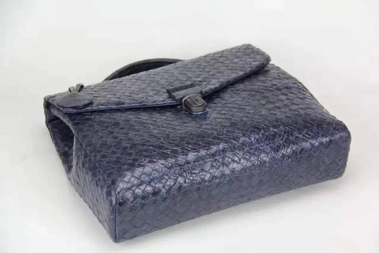 Genuine Crocodile Belly Leather Woven Large Briefcase