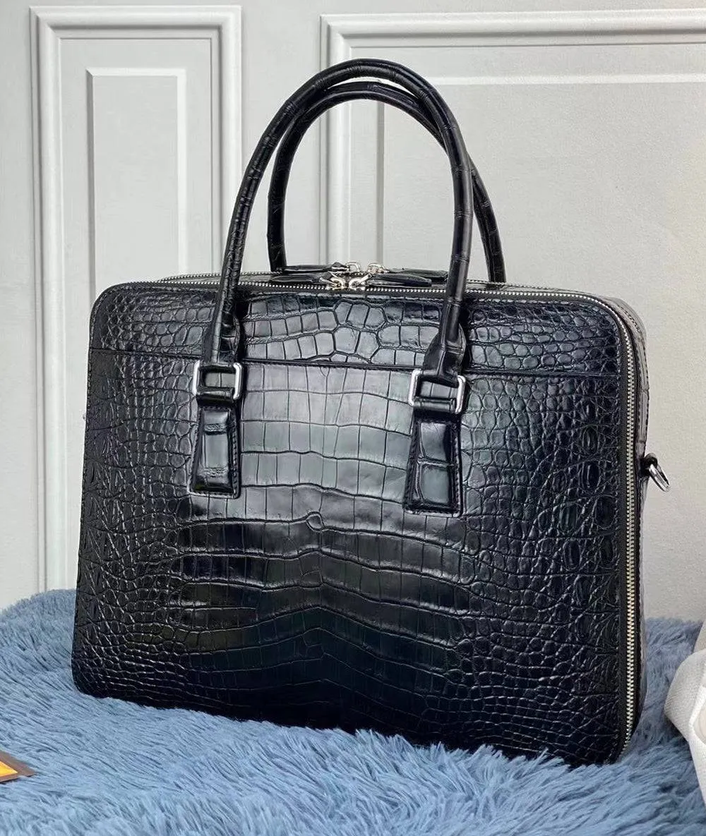 Genuine Crocodile Leather Laptop Briefcase Black Large Volumn