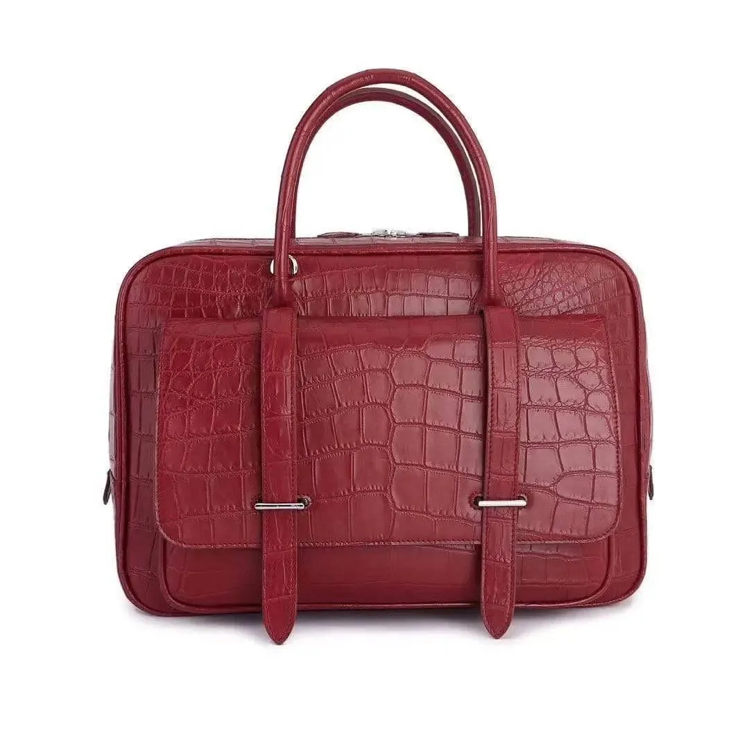 Genuine Crocodile Leather  Postman Bag Mens  Messenger Bussiness Document Travel Laptop Briefcase  Bags Red