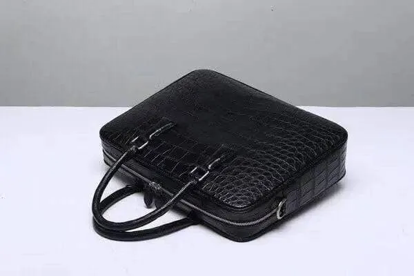 Genuine  Crocodile Leather Zip Around Briefcase Black