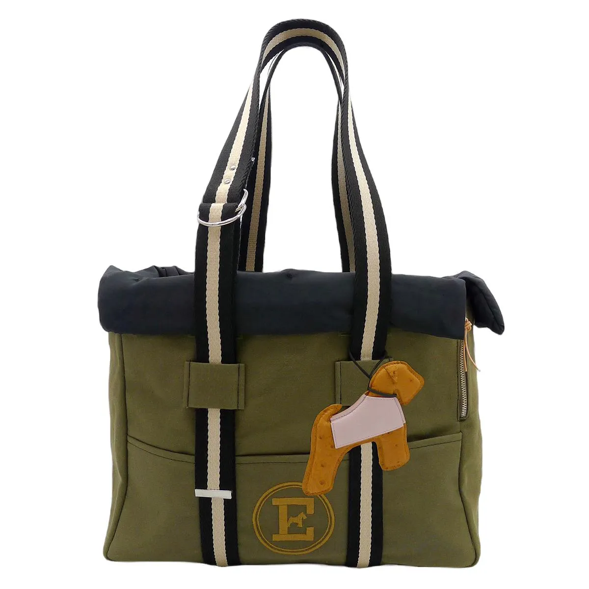 Green Bag And Black Dog Carrier