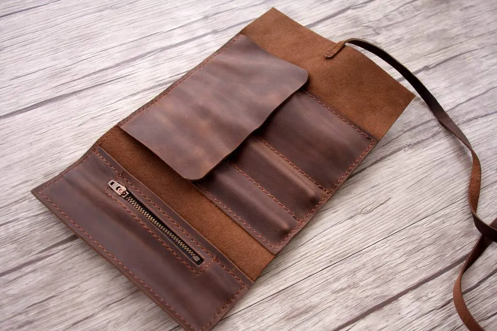 Handcrafted Leather Pen Pencil Holder Sleeve Case