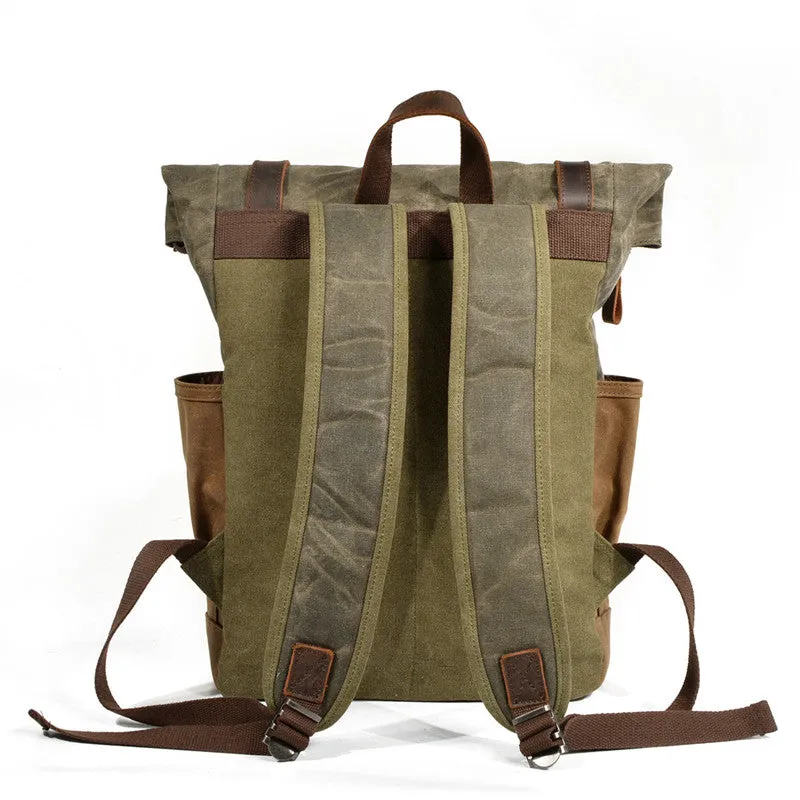 Handmade Leather Canvas Backpack Men Travel Backpacks Rucksack