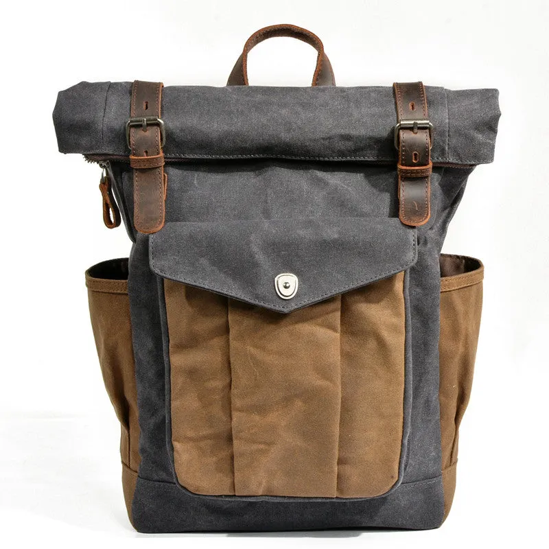 Handmade Leather Canvas Backpack Men Travel Backpacks Rucksack