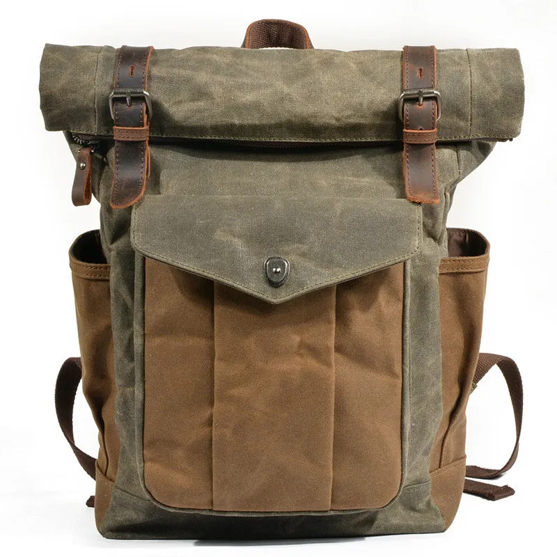 Handmade Leather Canvas Backpack Men Travel Backpacks Rucksack