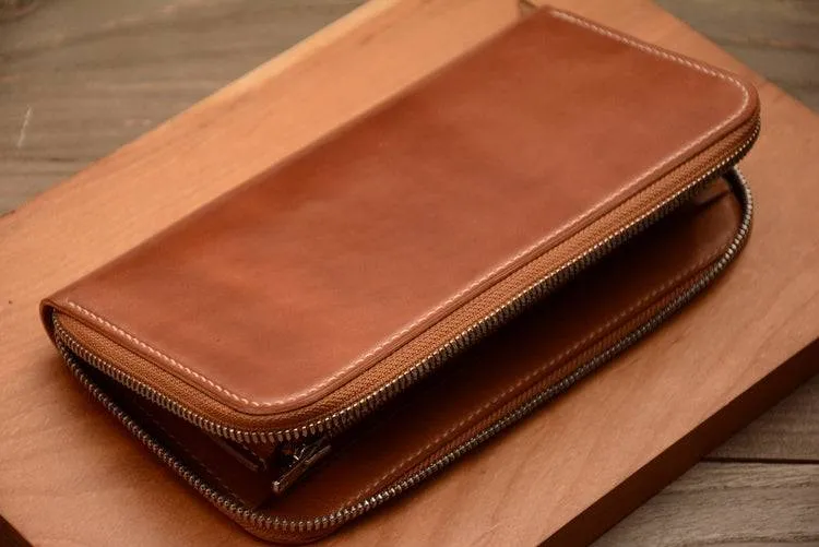 Handmade US Horween Shell Cordovan Leather  Original Whisky Long Wallet Clutch Bag