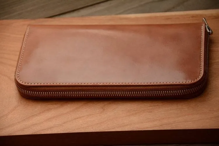 Handmade US Horween Shell Cordovan Leather  Original Whisky Long Wallet Clutch Bag