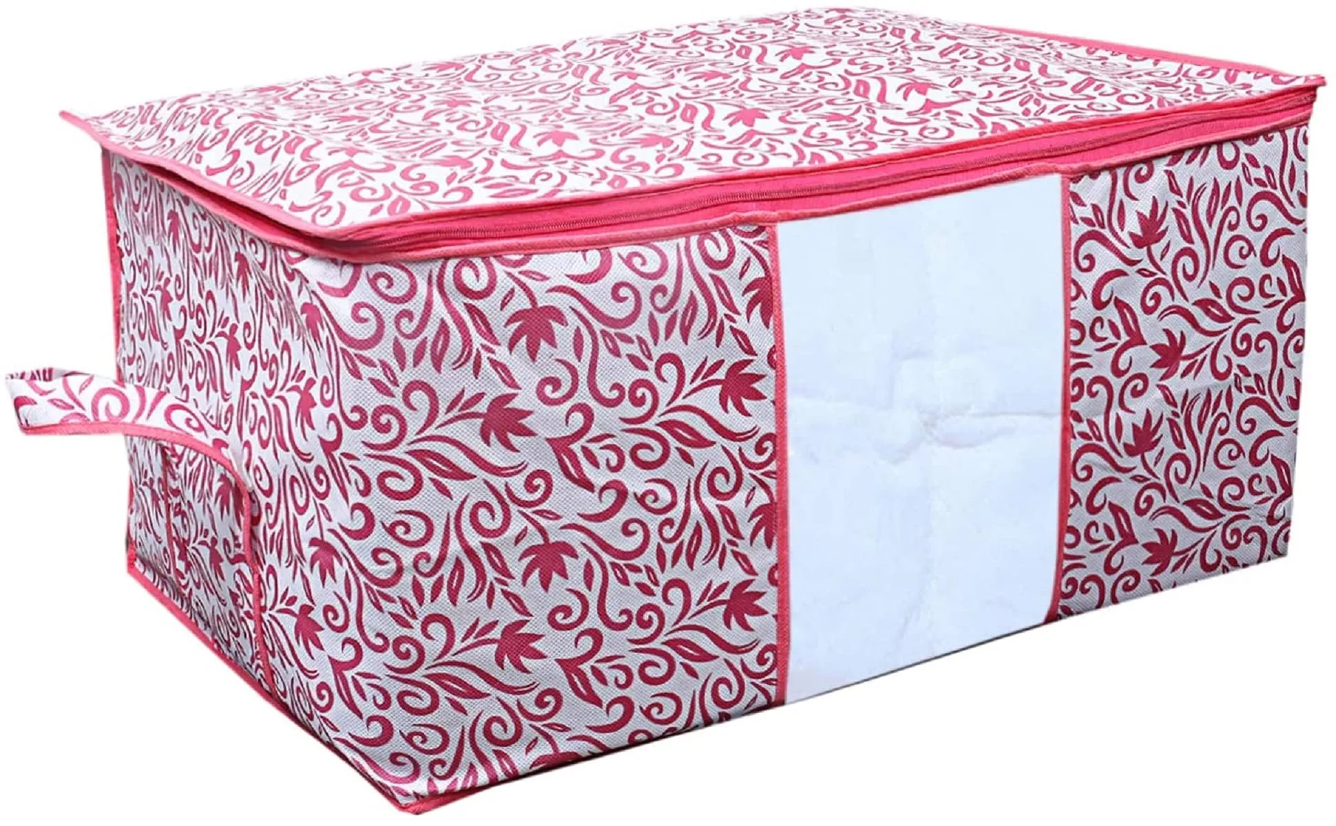 Heart Home Leaf Design Non Woven Underbed Storage Bag, Storage Organiser, Blanket Cover (Pink) - CTHH12775